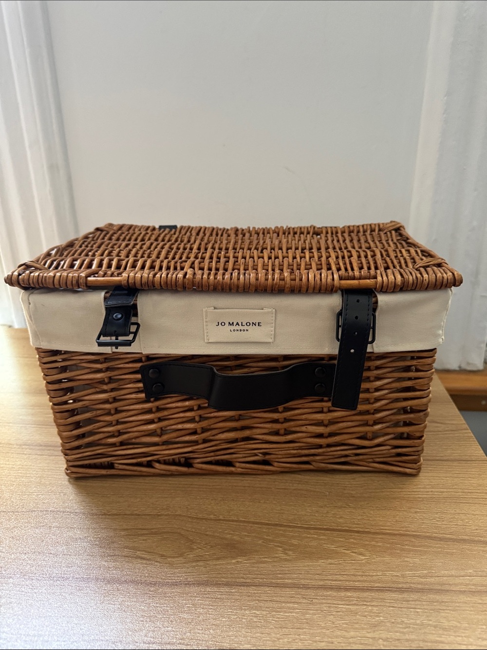 Jo Malone Brown Wicker Storage Basket with Cream Liner and Black Accents